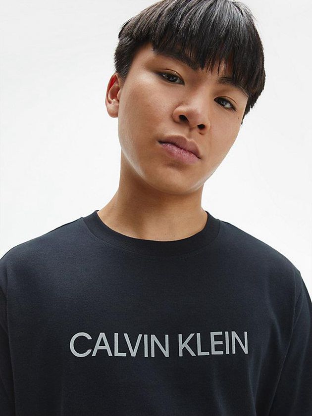 Black Calvin Klein Logo Gym Men T-Shirt | BOTE-35984