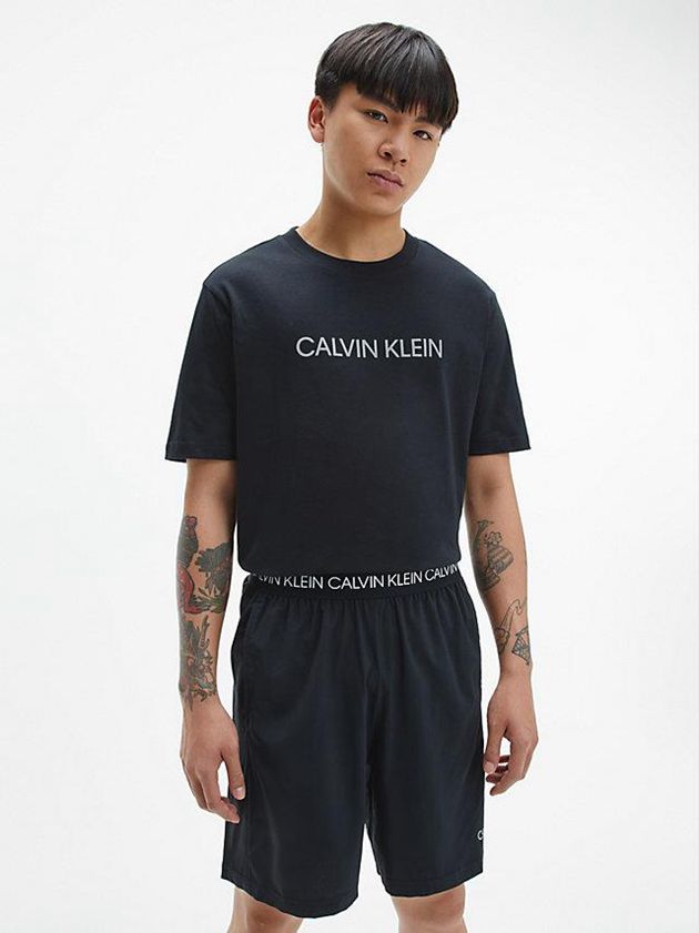 Black Calvin Klein Logo Gym Men T-Shirt | BOTE-35984