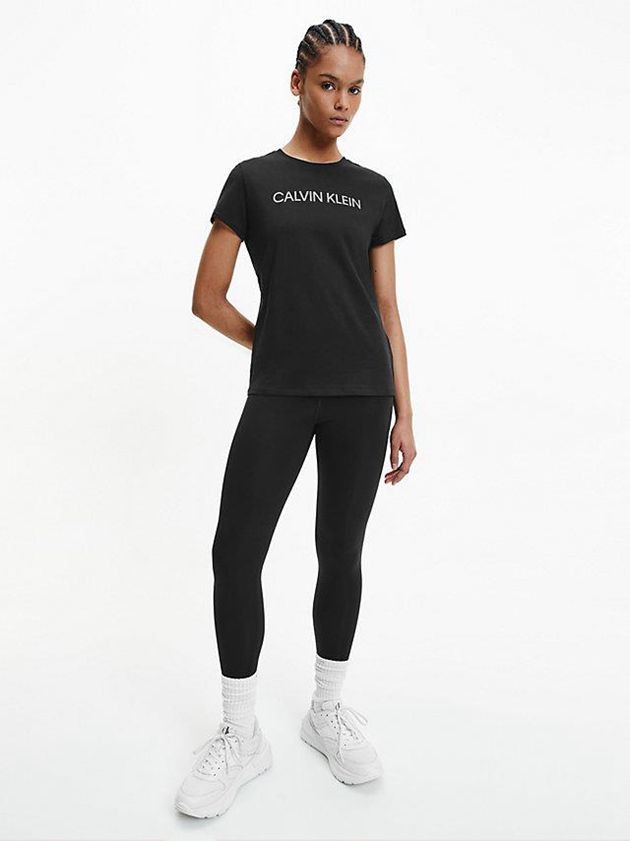 Black Calvin Klein Logo Gym Women T-Shirt | MFUE-47589