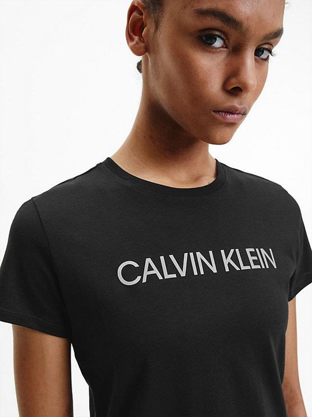 Black Calvin Klein Logo Gym Women T-Shirt | MFUE-47589