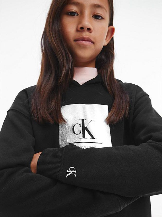 Black Calvin Klein Logo Hoodie Girls's Dress | CMNE-50369