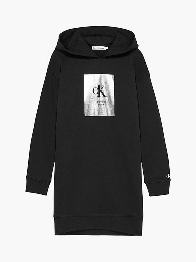 Black Calvin Klein Logo Hoodie Girls's Dress | CMNE-50369