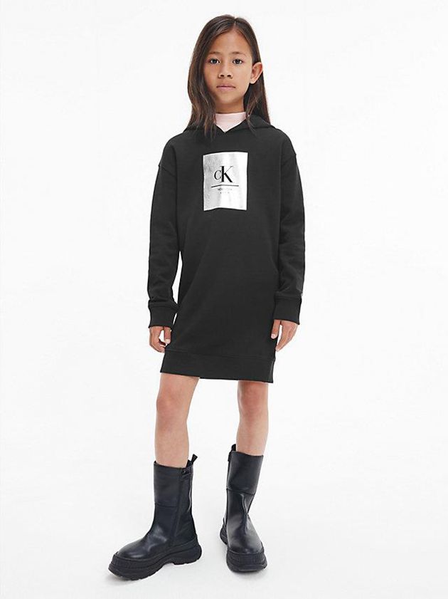 Black Calvin Klein Logo Hoodie Girls\'s Dress | CMNE-50369
