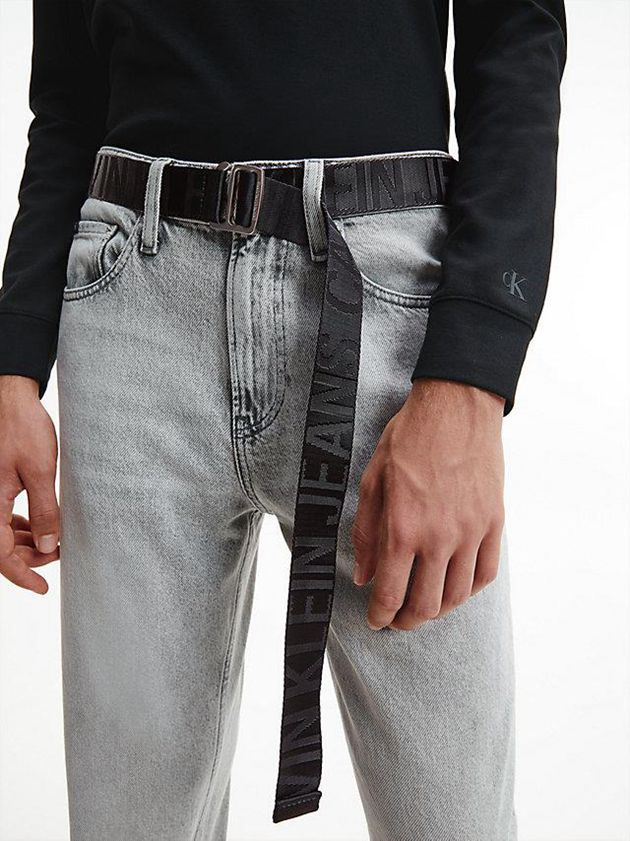 Black Calvin Klein Logo Jacquard Men Belt | RWGJ-06897