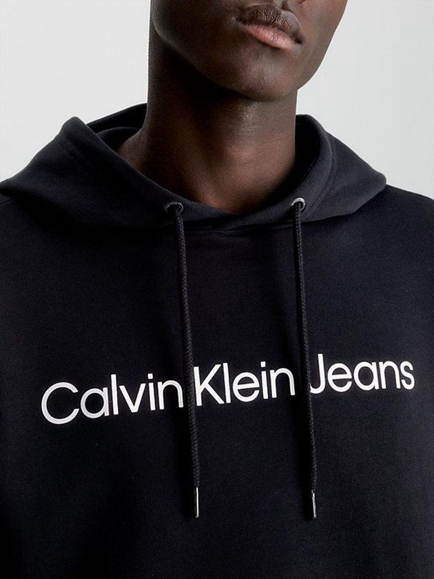 Black Calvin Klein Logo Men Hoodie | QPIU-12036