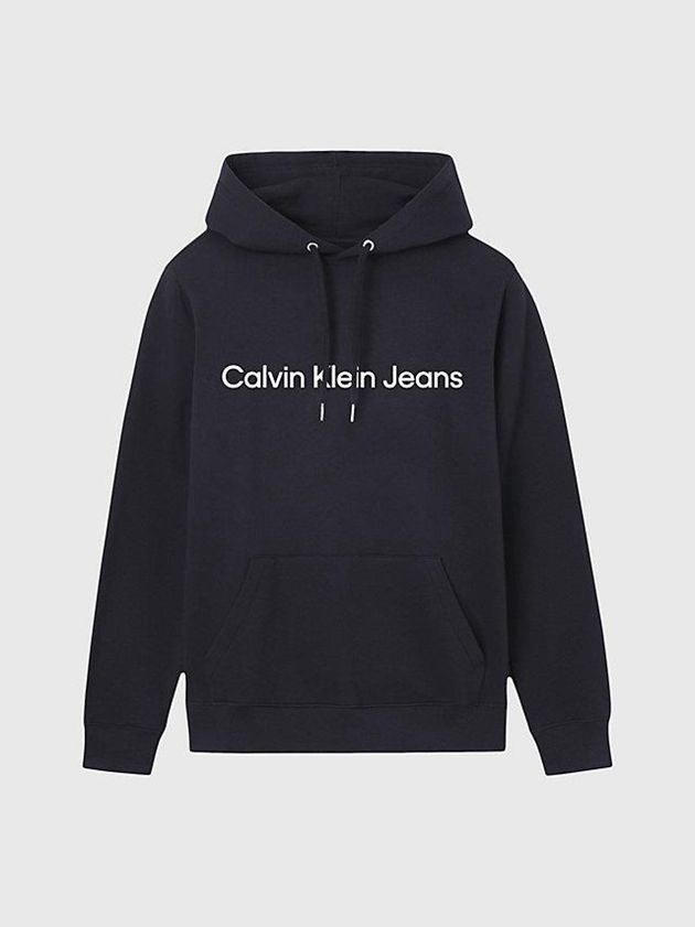Black Calvin Klein Logo Men Hoodie | QPIU-12036