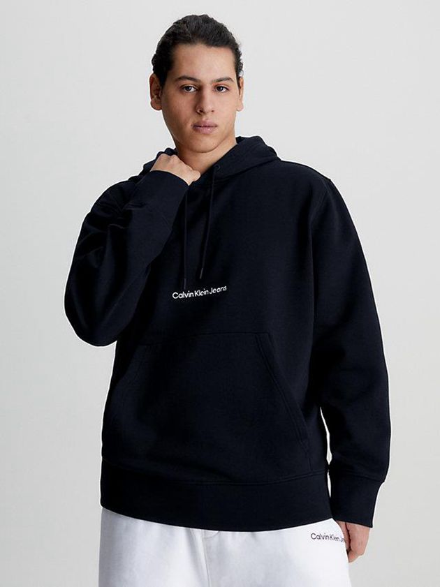 Black Calvin Klein Logo Men Hoodie | TJFX-96180