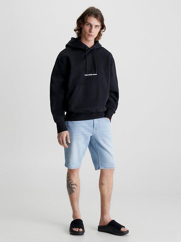 Black Calvin Klein Logo Men Hoodie | TJFX-96180