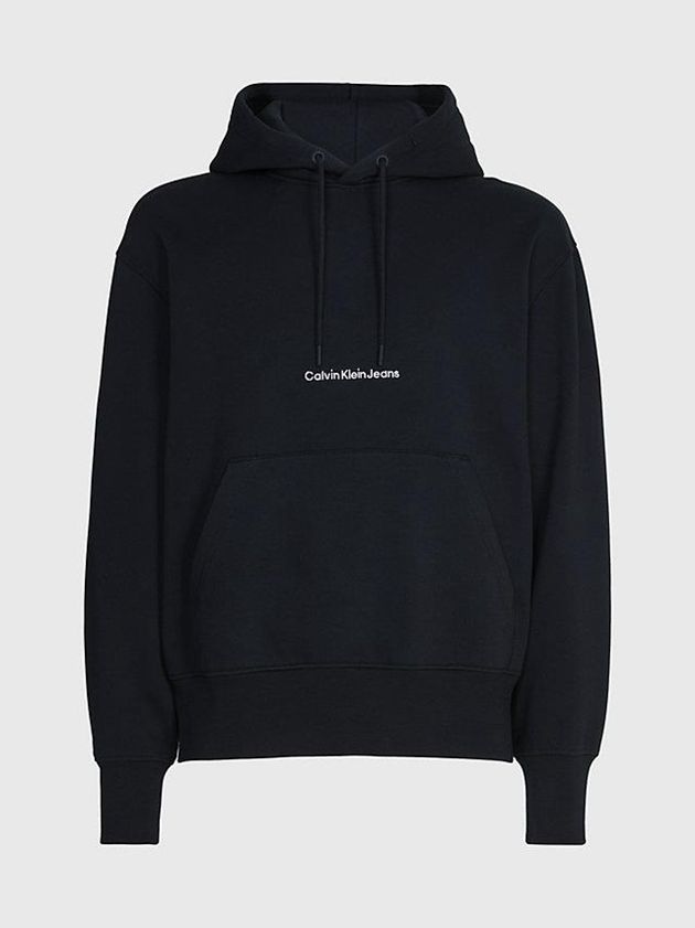 Black Calvin Klein Logo Men Hoodie | TJFX-96180