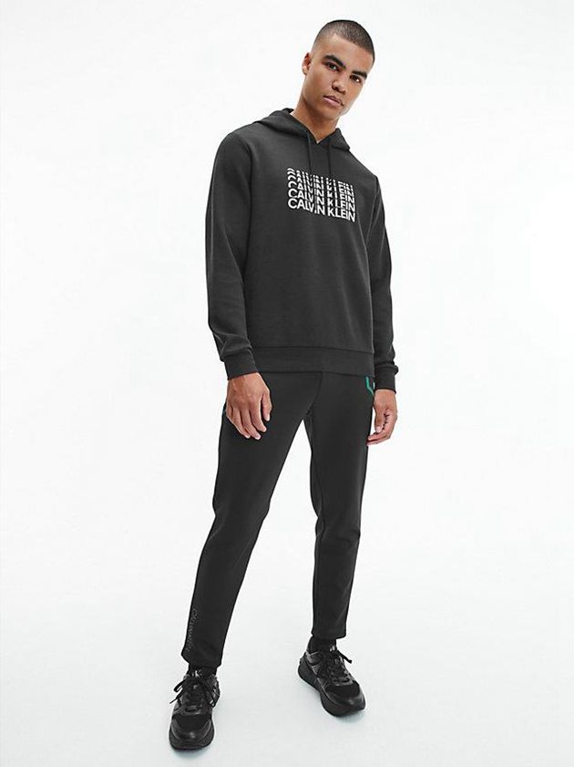 Black Calvin Klein Logo Men Hoodie | XIFG-13895