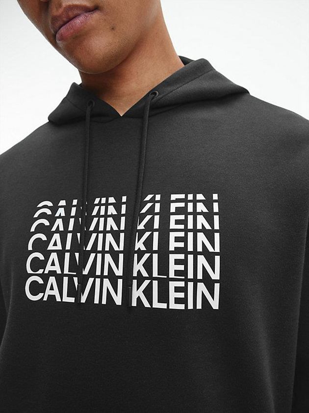 Black Calvin Klein Logo Men Hoodie | XIFG-13895