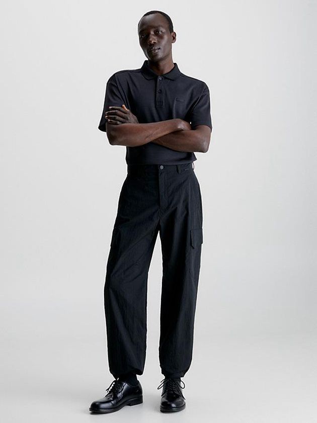 Black Calvin Klein Logo Men Polo Shirt | QKNY-01246