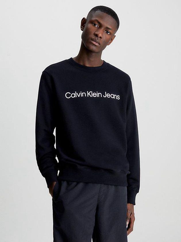 Black Calvin Klein Logo Men Sweatshirt | PKZC-62948