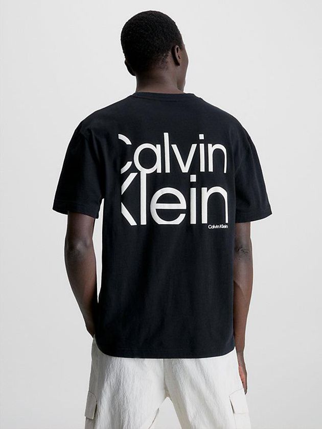Black Calvin Klein Logo Men T-Shirt | HNXK-69538