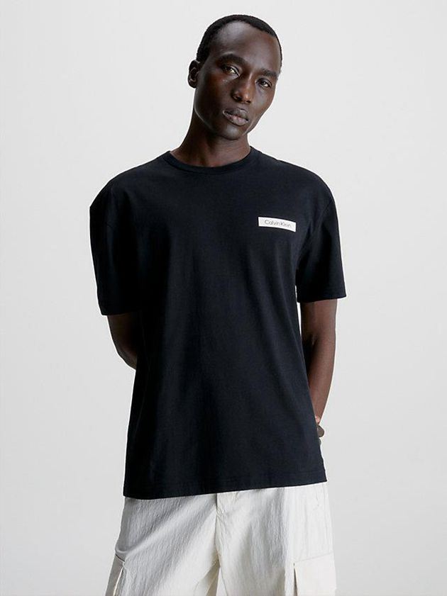 Black Calvin Klein Logo Men T-Shirt | HNXK-69538