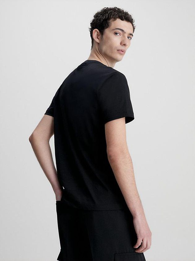 Black Calvin Klein Logo Men T-Shirt | KLUN-89456