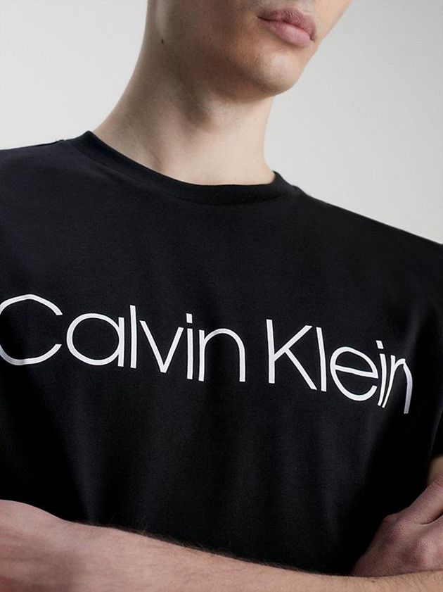 Black Calvin Klein Logo Men T-Shirt | KLUN-89456