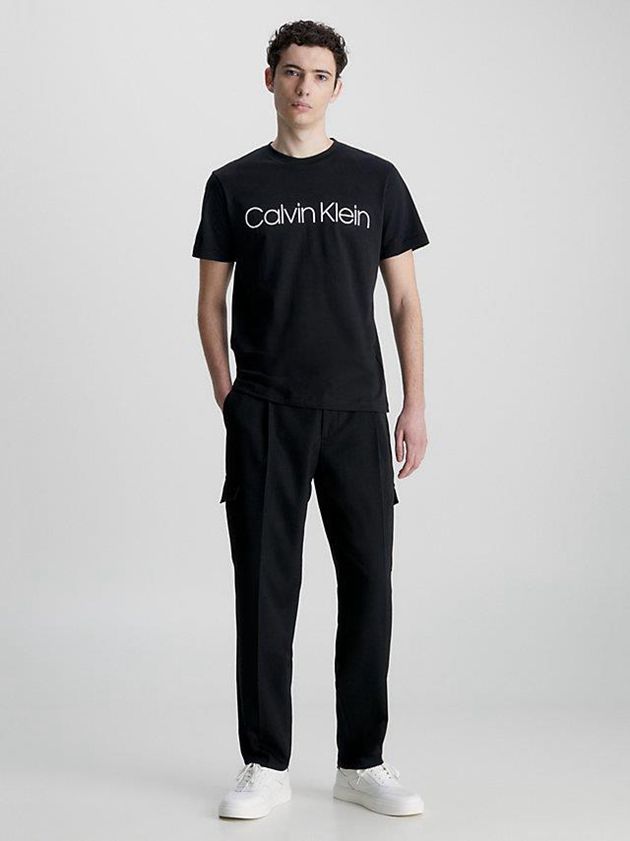 Black Calvin Klein Logo Men T-Shirt | KLUN-89456