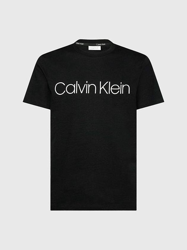 Black Calvin Klein Logo Men T-Shirt | KLUN-89456