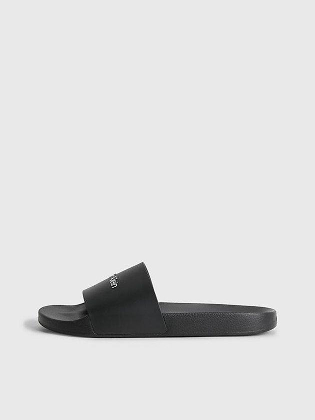 Black Calvin Klein Logo Sliders Men Slippers | EVCU-96814