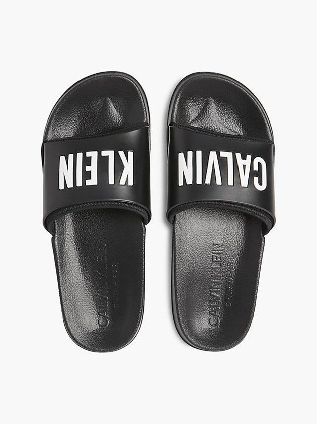 Black Calvin Klein Logo Sliders Men Slippers | BMCS-13608