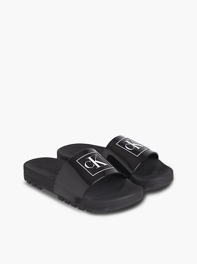 Black Calvin Klein Logo Sliders Women Slippers | NWIO-19256