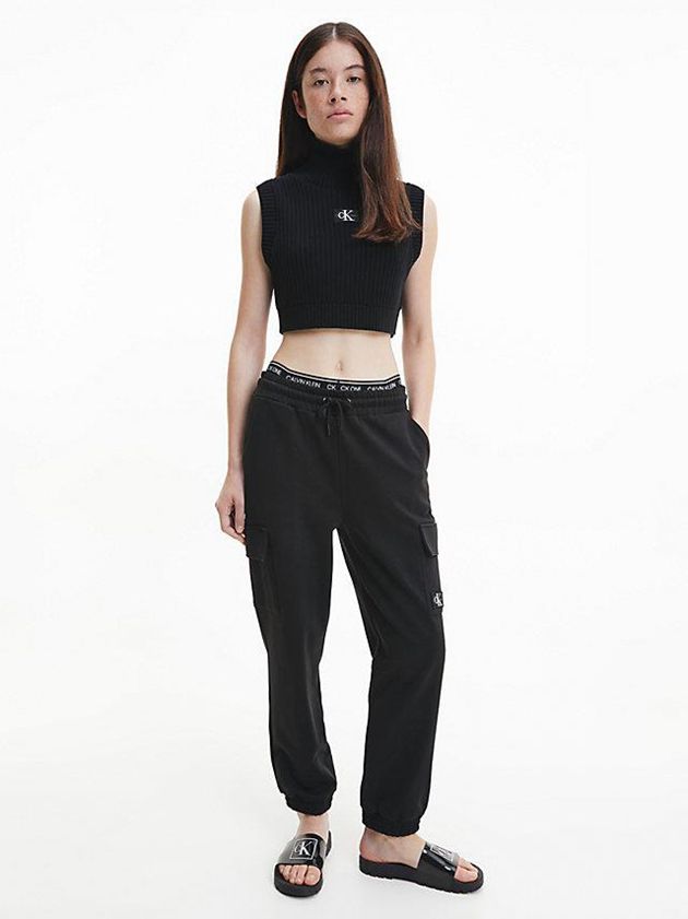 Black Calvin Klein Logo Sliders Women Slippers | NWIO-19256