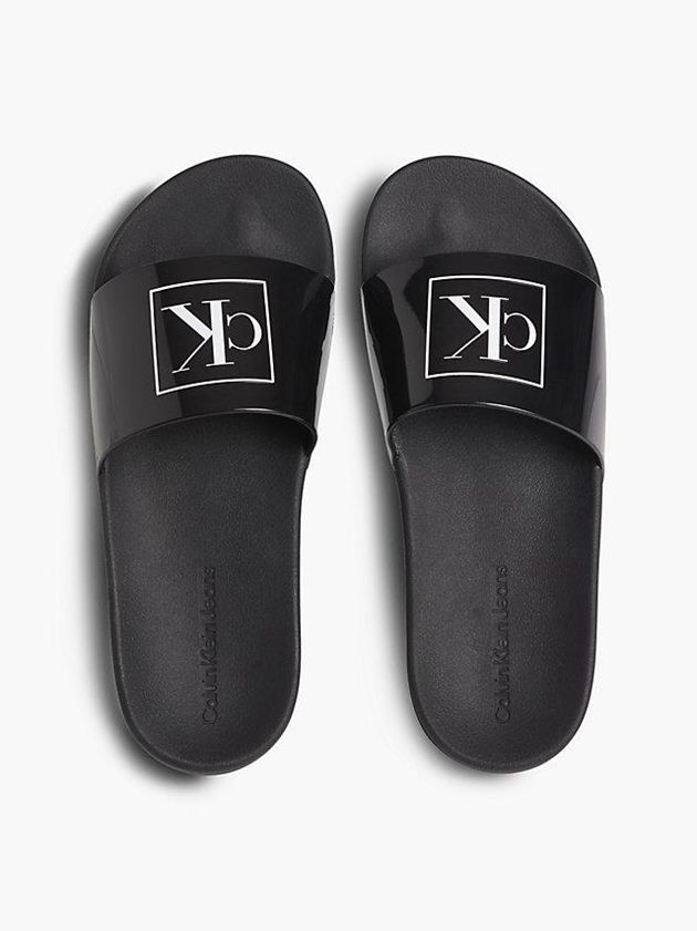Black Calvin Klein Logo Sliders Women Slippers | NWIO-19256