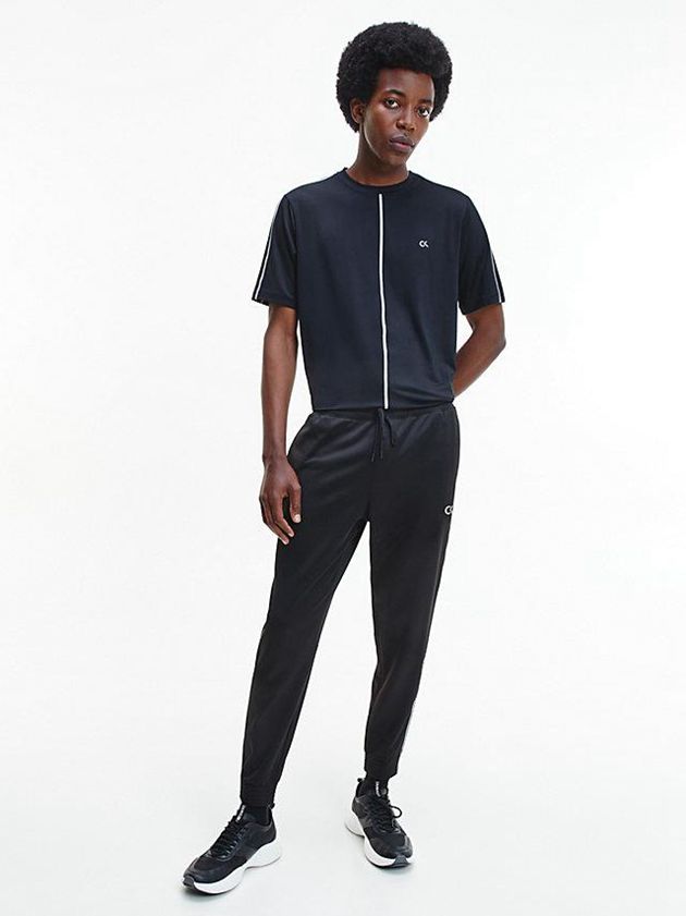 Black Calvin Klein Logo Tape Fleece Men Joggers | DLUF-87416