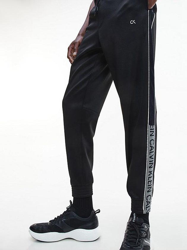 Black Calvin Klein Logo Tape Fleece Men Joggers | DLUF-87416