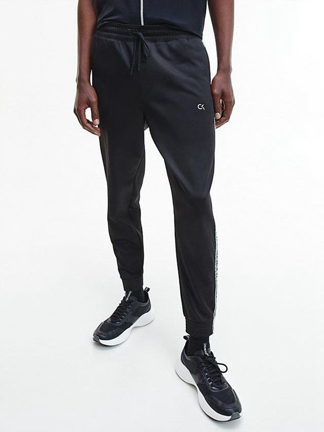 Black Calvin Klein Logo Tape Fleece Men Joggers | DLUF-87416
