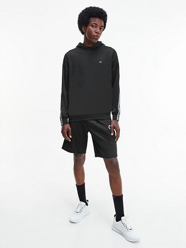 Black Calvin Klein Logo Tape Fleece Men Hoodie | DEJT-18074