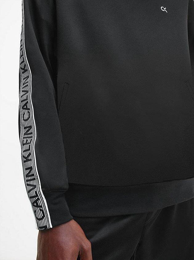Black Calvin Klein Logo Tape Fleece Men Hoodie | DEJT-18074