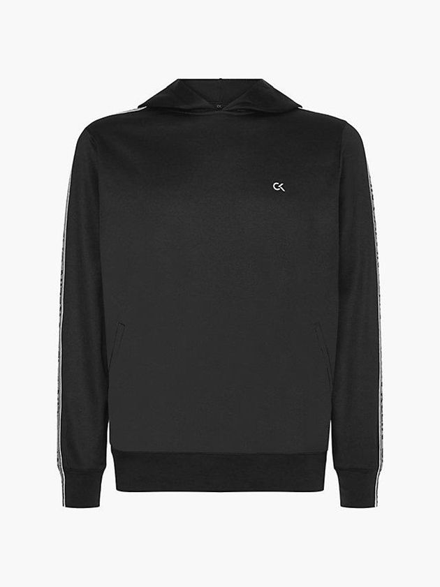 Black Calvin Klein Logo Tape Fleece Men Hoodie | DEJT-18074