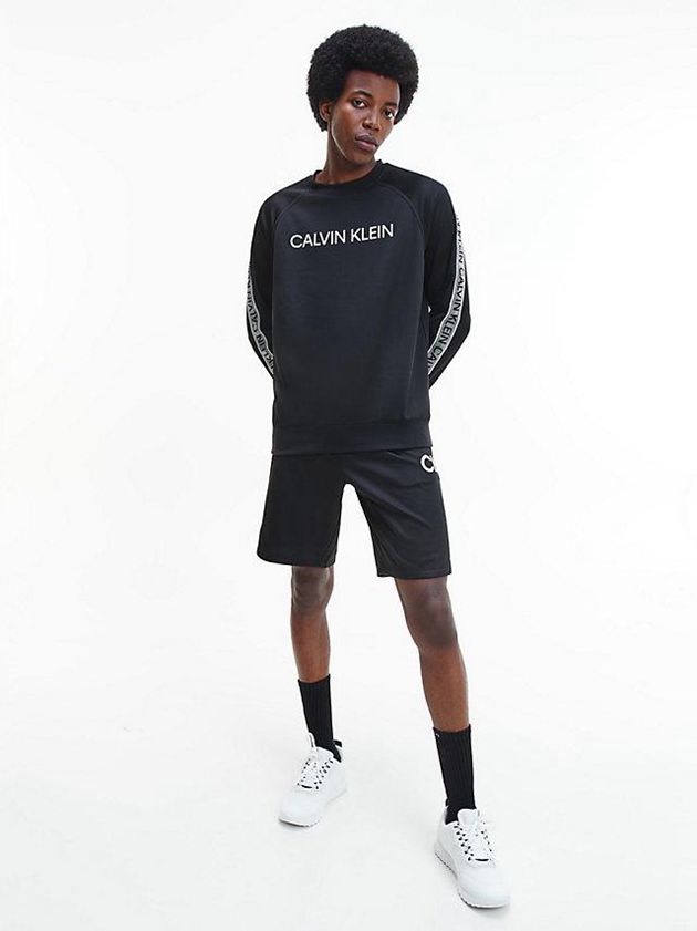 Black Calvin Klein Logo Tape Fleece Men Sweatshirt | HEMX-86374