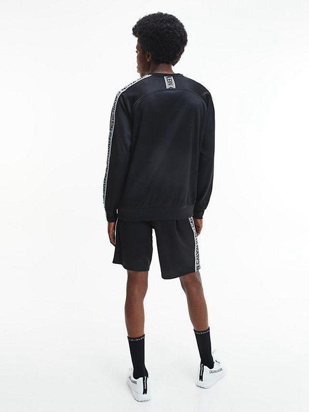 Black Calvin Klein Logo Tape Fleece Men Sweatshirt | HEMX-86374