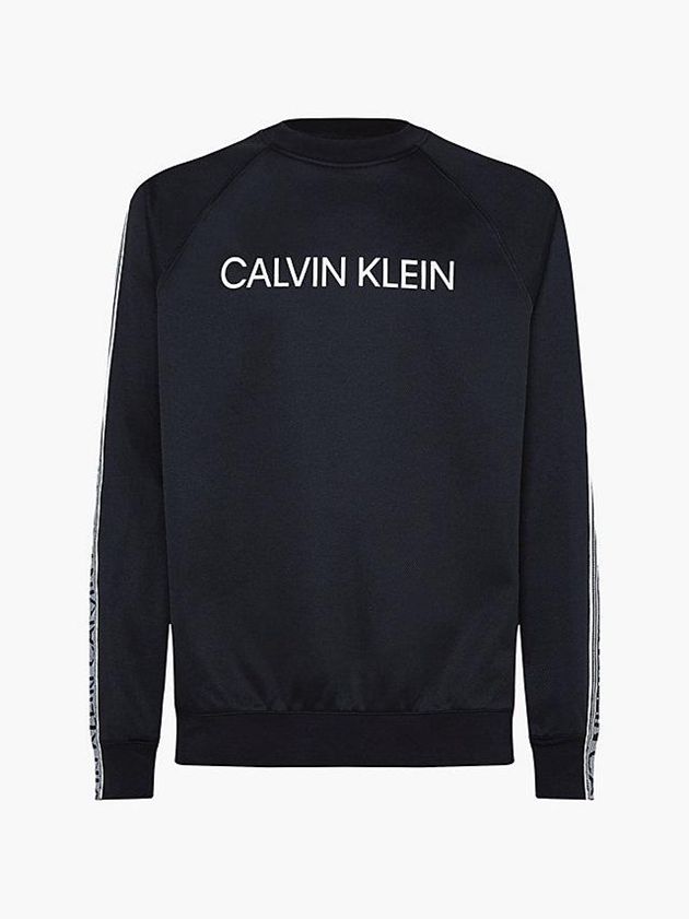 Black Calvin Klein Logo Tape Fleece Men Sweatshirt | HEMX-86374