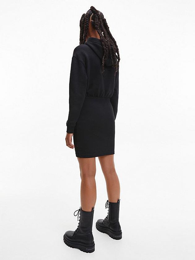 Black Calvin Klein Logo Tape Hooded Sweatshirt Women Dress | HOGP-80415