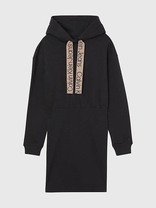 Black Calvin Klein Logo Tape Hooded Sweatshirt Women Dress | HOGP-80415