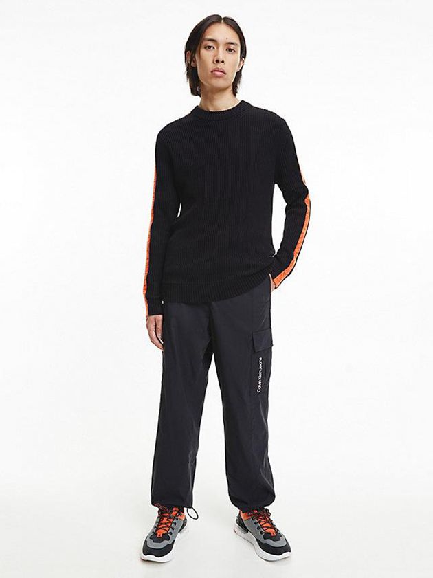 Black Calvin Klein Logo Tape Jumper Men Sweater | BOIV-19576