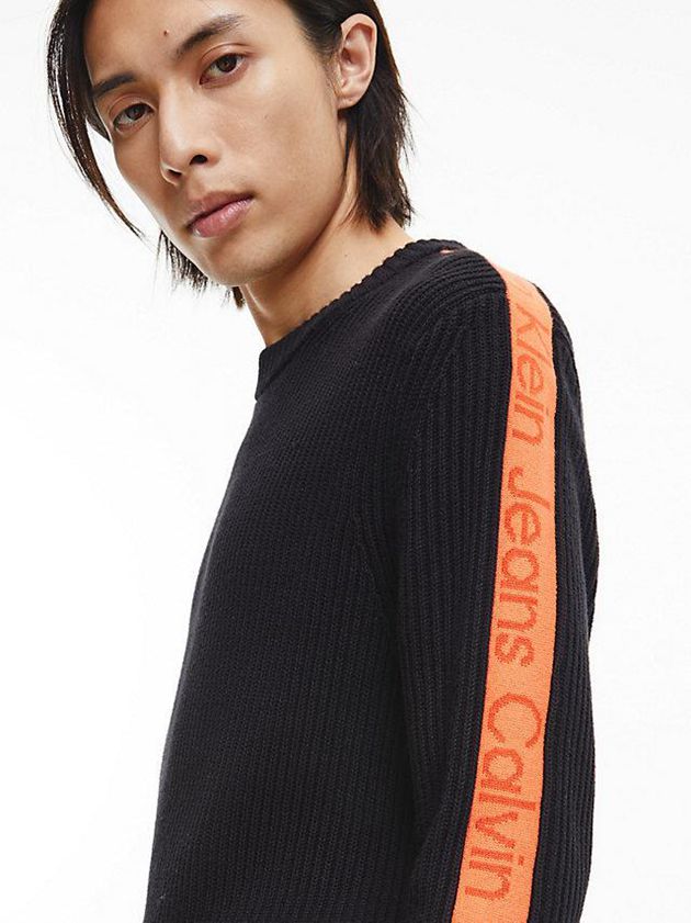 Black Calvin Klein Logo Tape Jumper Men Sweater | BOIV-19576