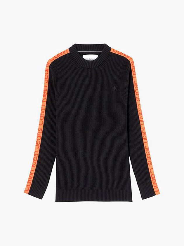 Black Calvin Klein Logo Tape Jumper Men Sweater | BOIV-19576