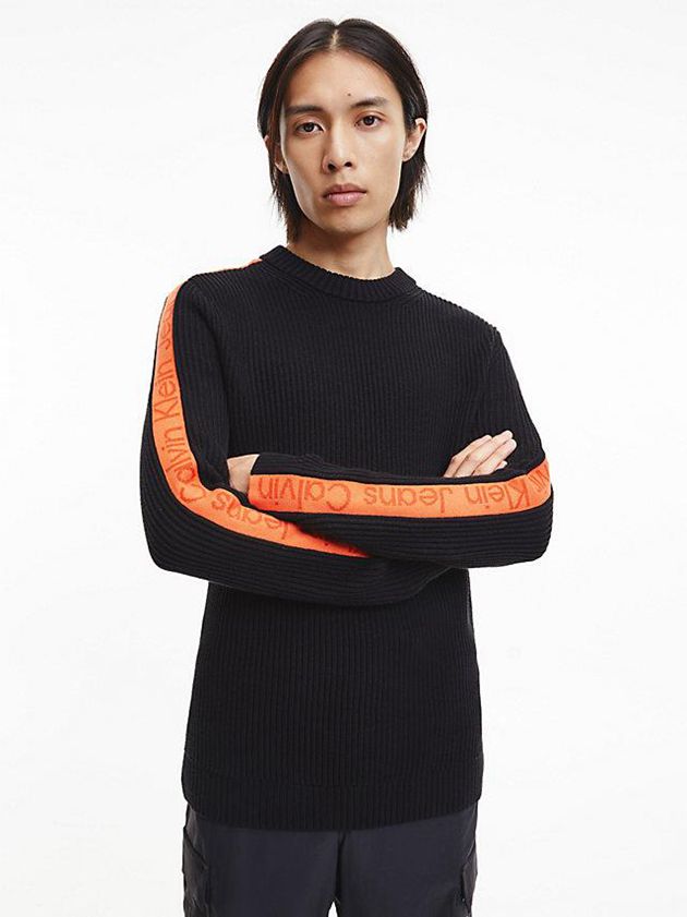 Black Calvin Klein Logo Tape Jumper Men Sweater | BOIV-19576