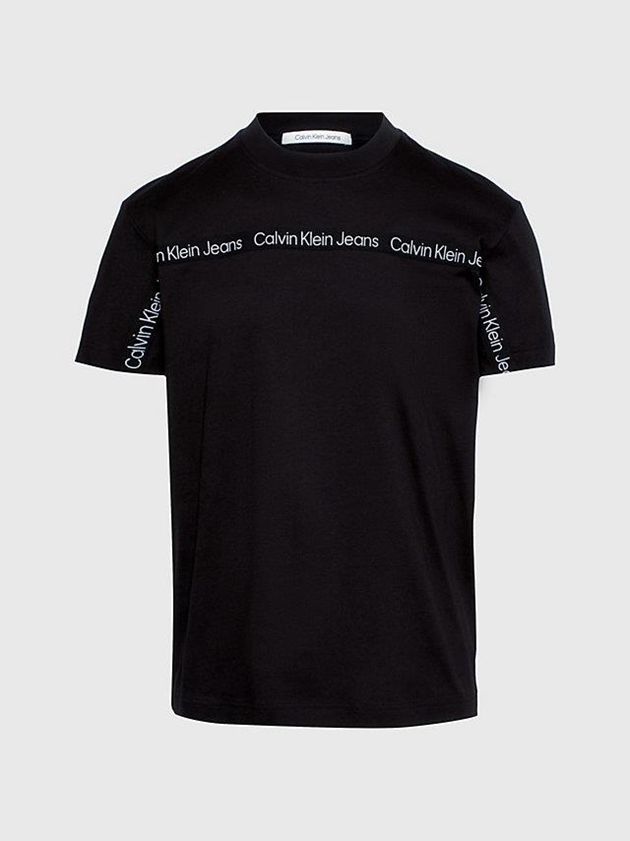 Black Calvin Klein Logo Tape Men T-Shirt | FGLZ-05893