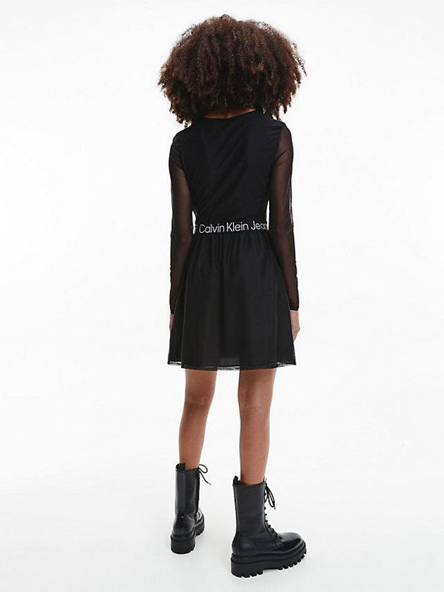 Black Calvin Klein Logo Tape Mesh Skater Women Dress | NFML-30187