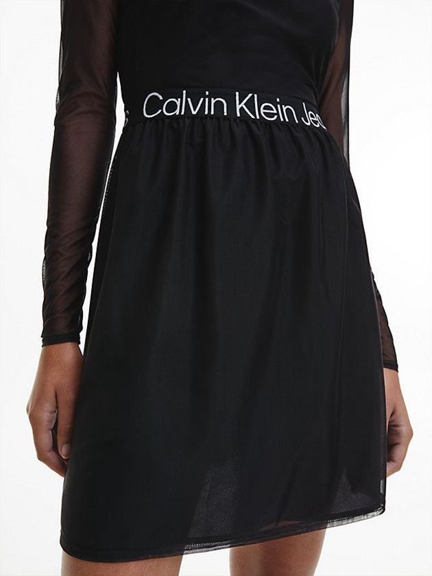 Black Calvin Klein Logo Tape Mesh Skater Women Dress | NFML-30187