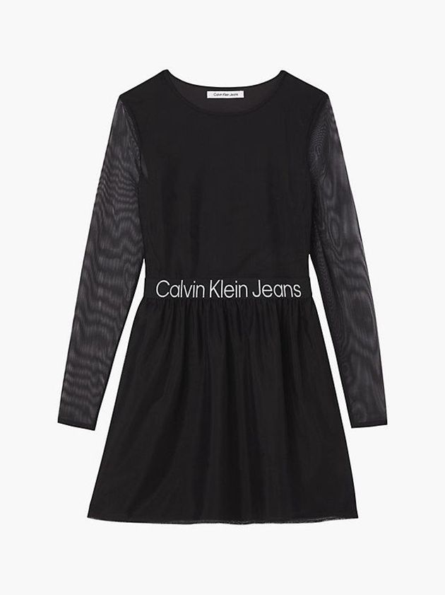 Black Calvin Klein Logo Tape Mesh Skater Women Dress | NFML-30187