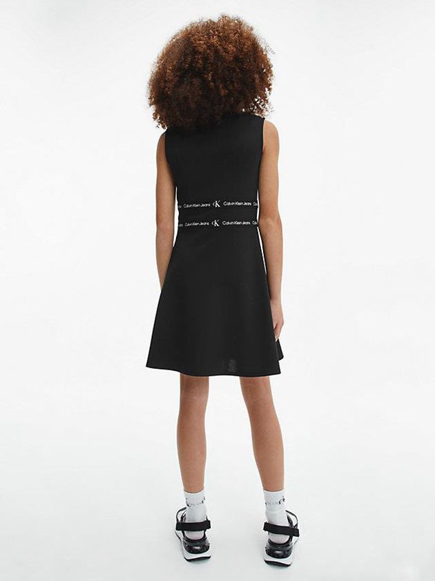 Black Calvin Klein Logo Tape Milano Jersey Girls's Dress | TWRH-73514