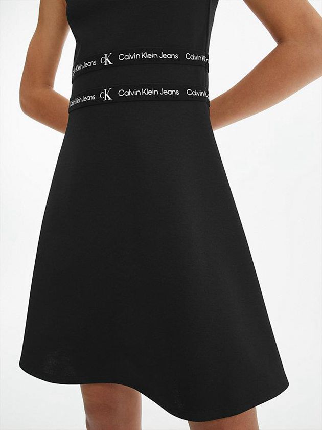 Black Calvin Klein Logo Tape Milano Jersey Girls's Dress | TWRH-73514