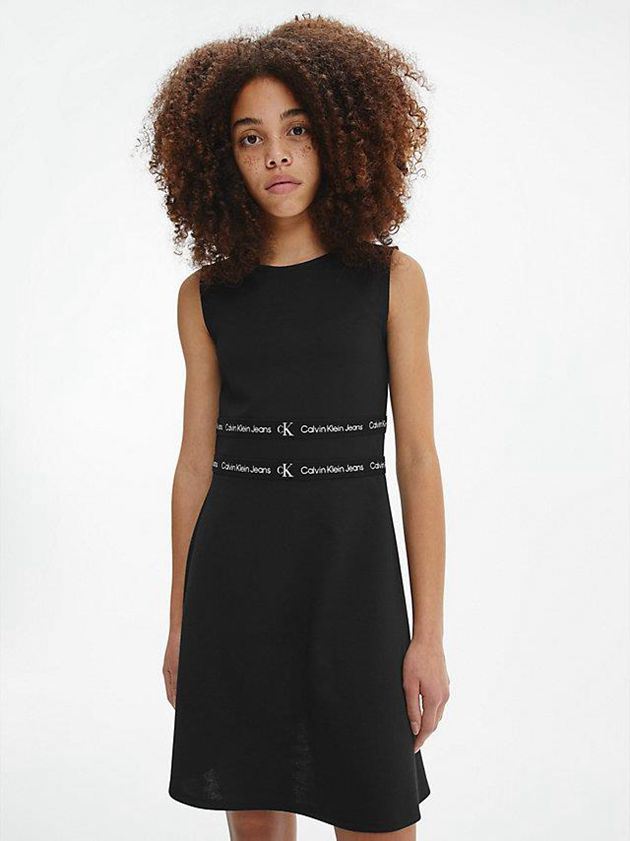 Black Calvin Klein Logo Tape Milano Jersey Girls's Dress | TWRH-73514